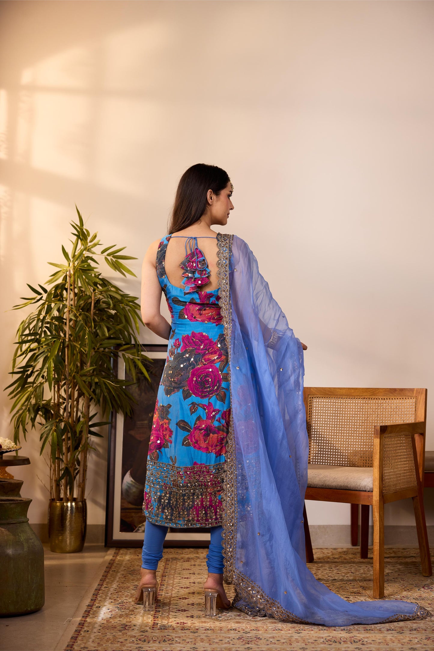TURQUISE CHIFFON FLORAL KURTI