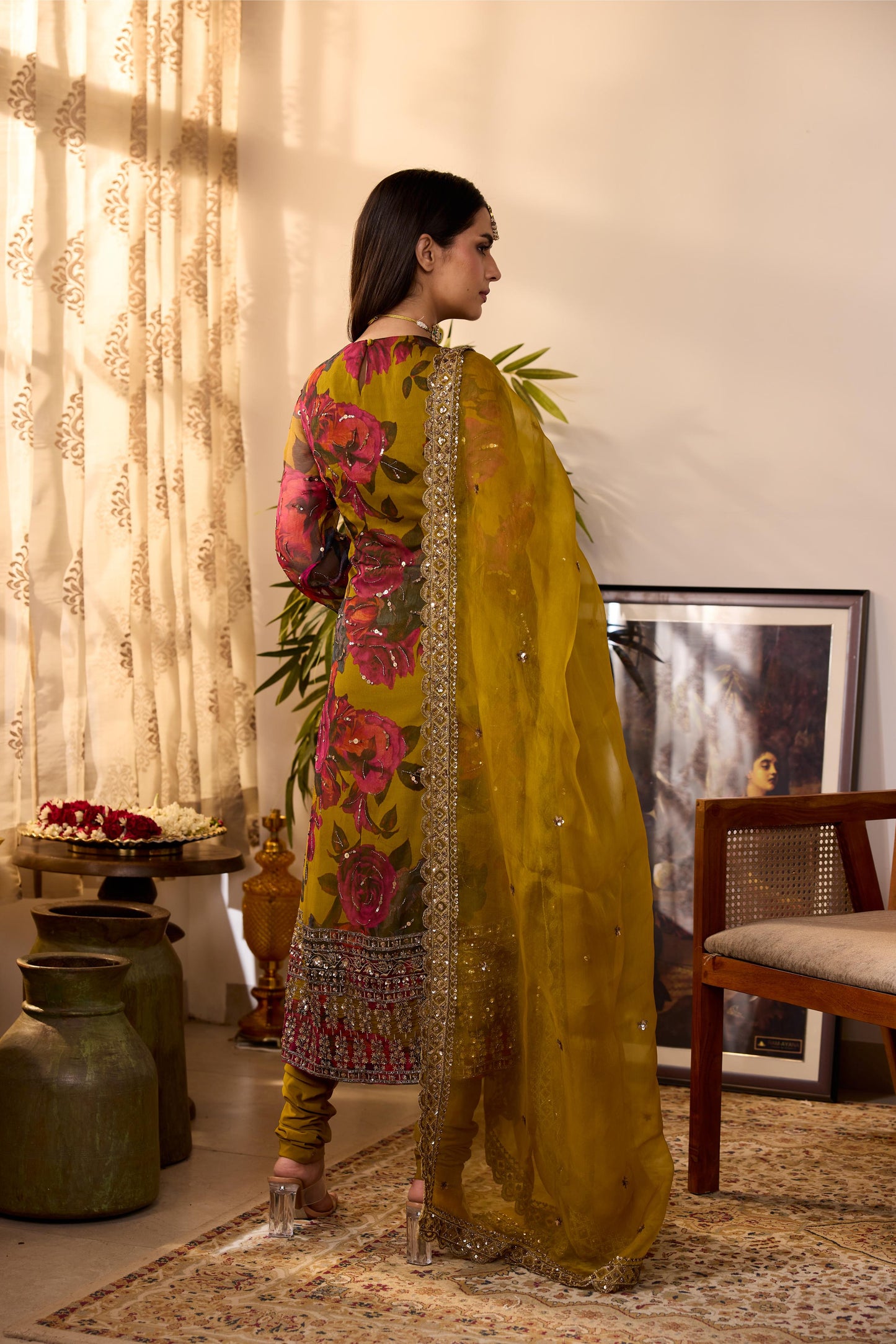 MUSTARD CHIFFON FLORAL KURTI