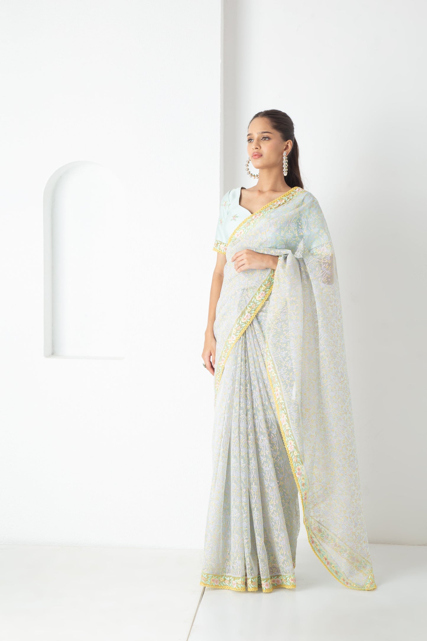 Izel Saree Aqua