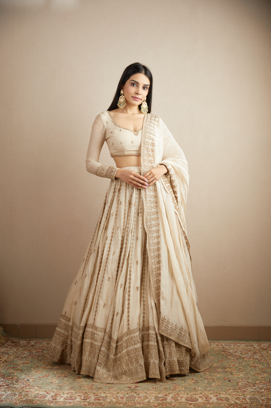 PINK CHANDERI SILK LINE WORK LEHENGA SET