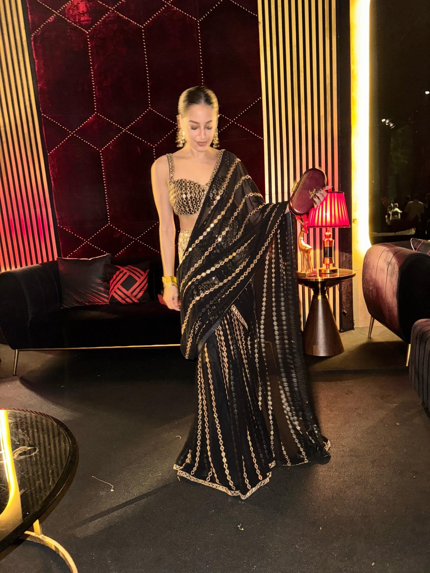 TARINI MANCHANDA In Jugmug Black Pre Draped Saree Set