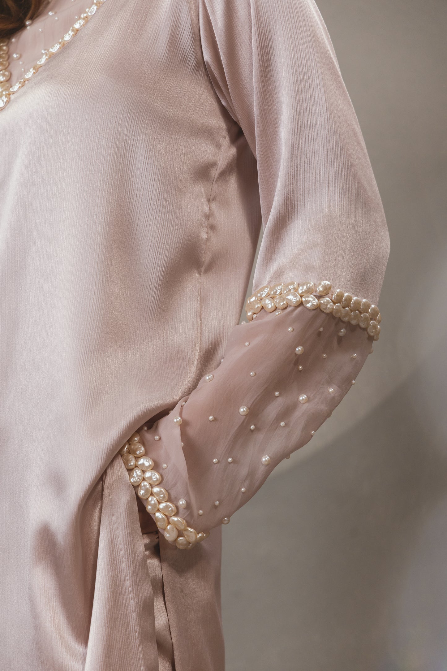 Pink High Neck Pearl Kurta