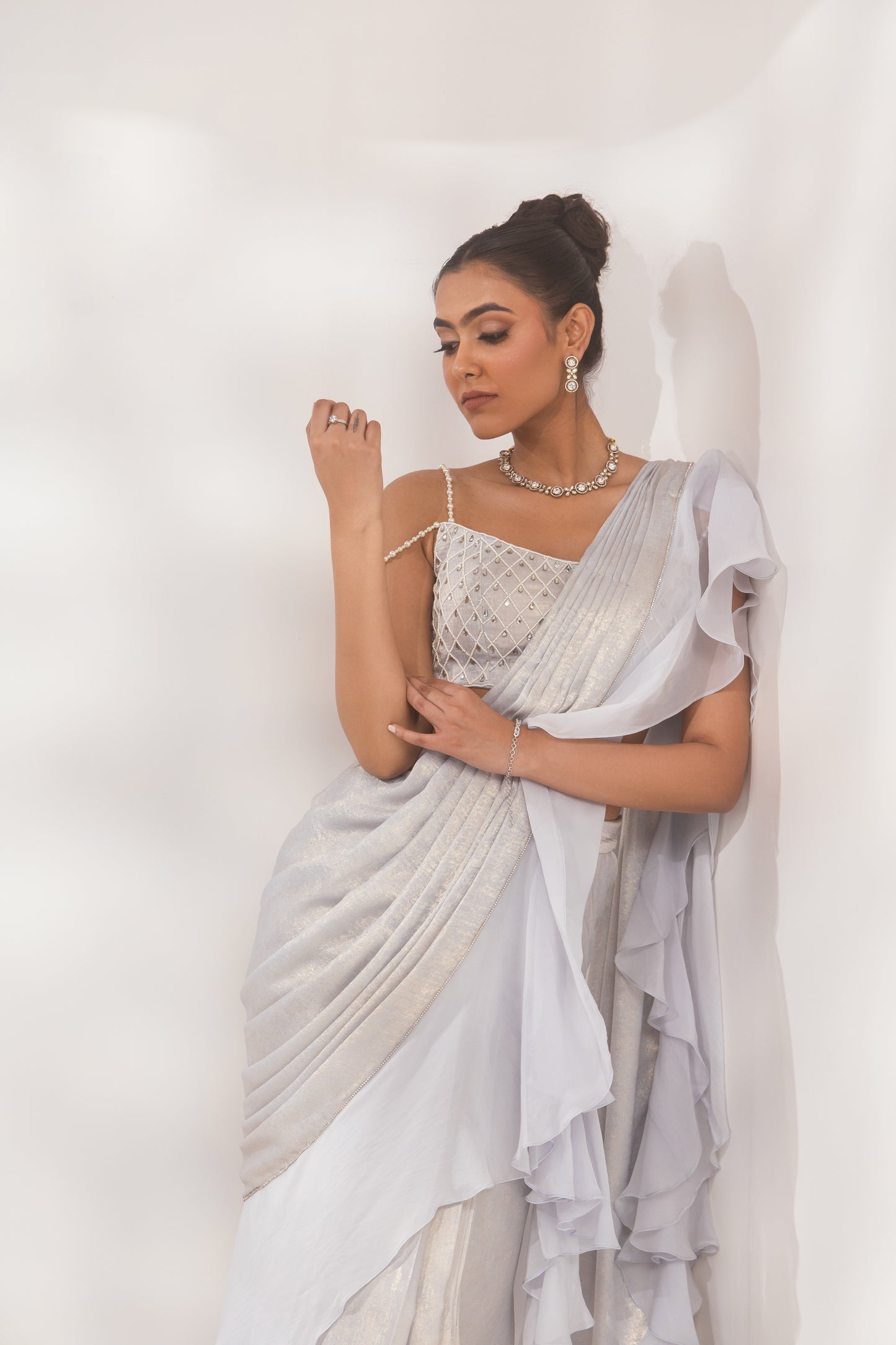 Metallic Blue Ruffle Saree