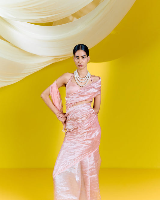 Handwoven Pink Tissue Saree