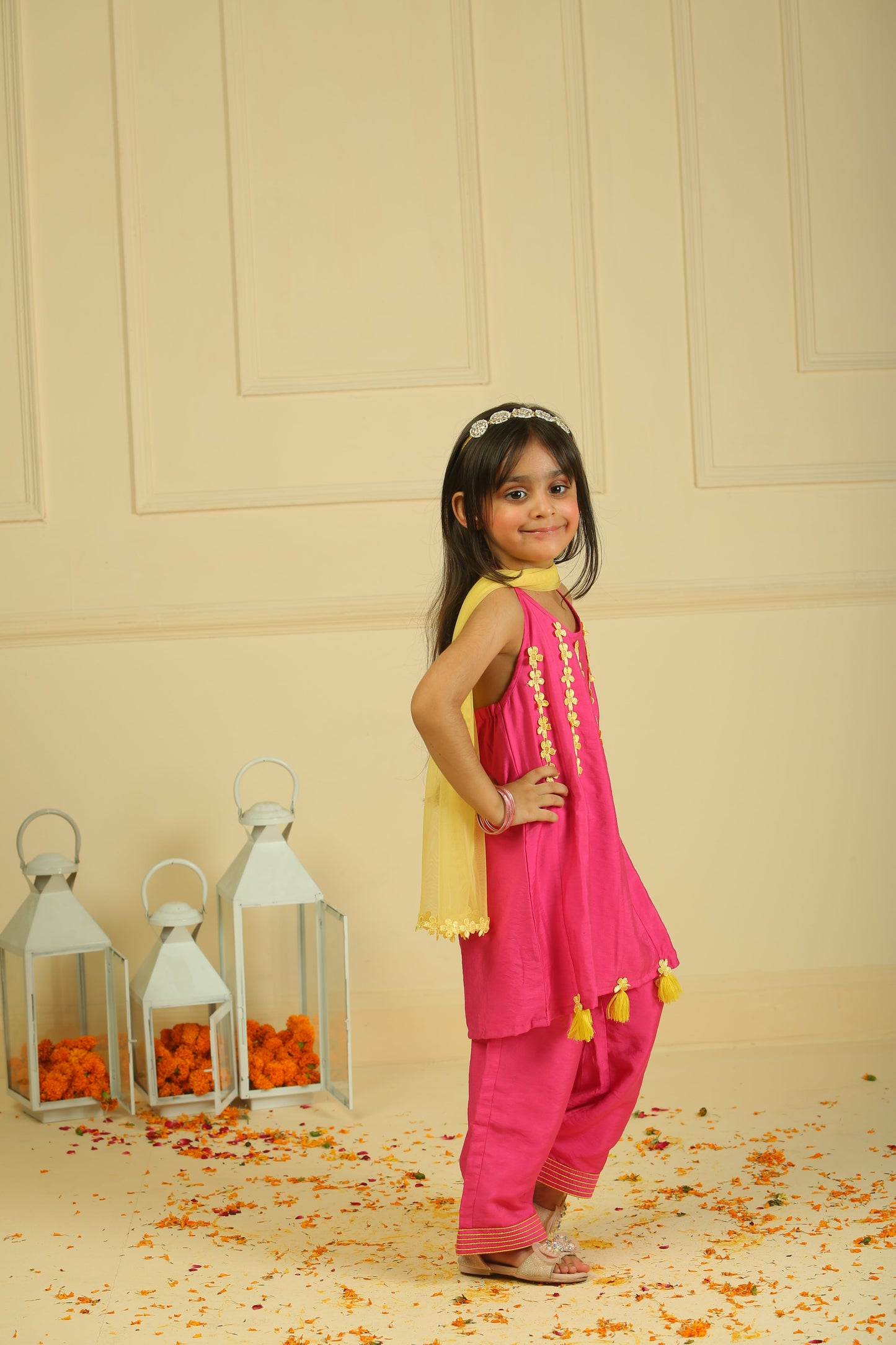 Pink Lace Work Chanderi Silk Suit