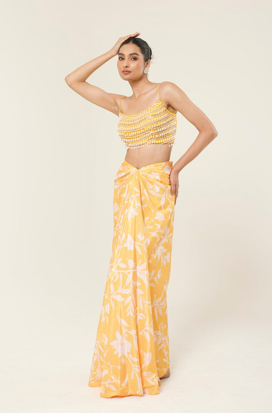 CELESTE PRINTED DHOTI SKIRT SET