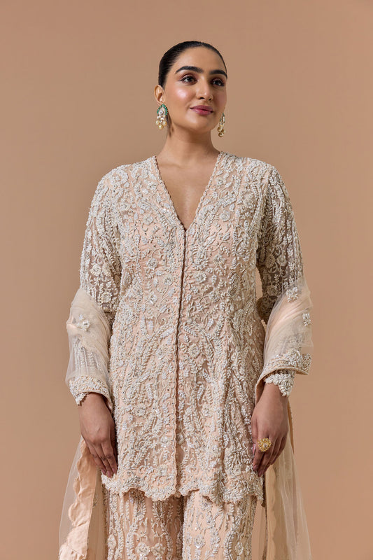 Blush Pink Dori Embroidery Sharara Set