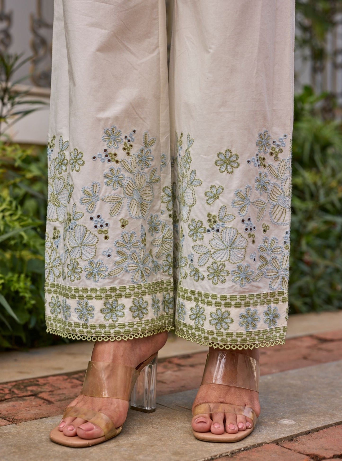 Kalani Supima Cotton Off White & Green Co-ord Set