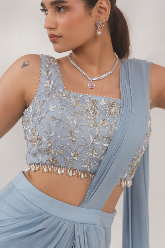 Blue Pearl Layer Saree
