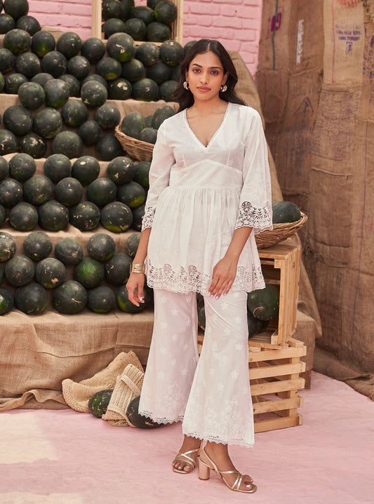 Cilou Supima Cotton White Co-ord Set