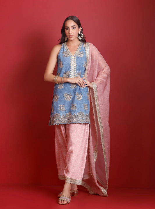 Nira Cupro Denim Kurta Set