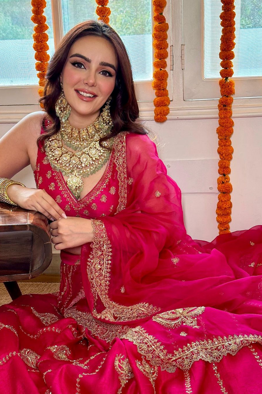 Simran Sethi Bedi in Gulafsha Lehenga
