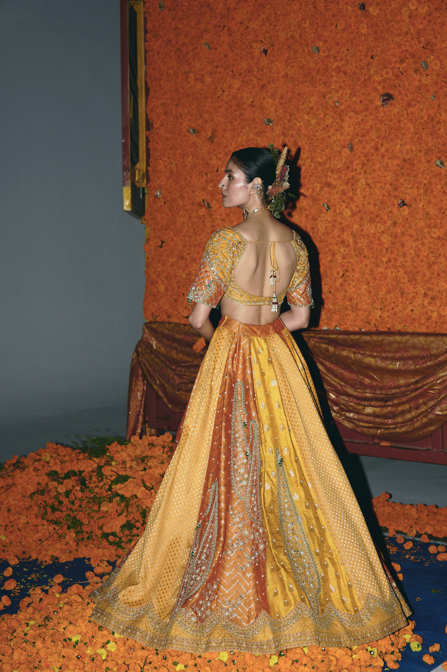 Yellow and Ochre Silk Banarsi Lehenga Set