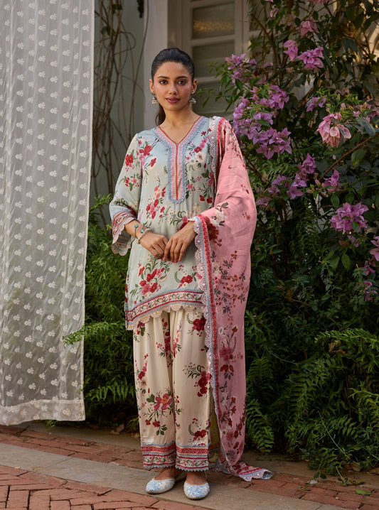 Kena Cupro Satin Blue Kurta Set
