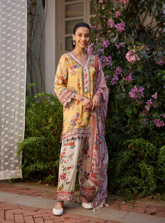 Kena Cupro Satin Mustard Kurta Set