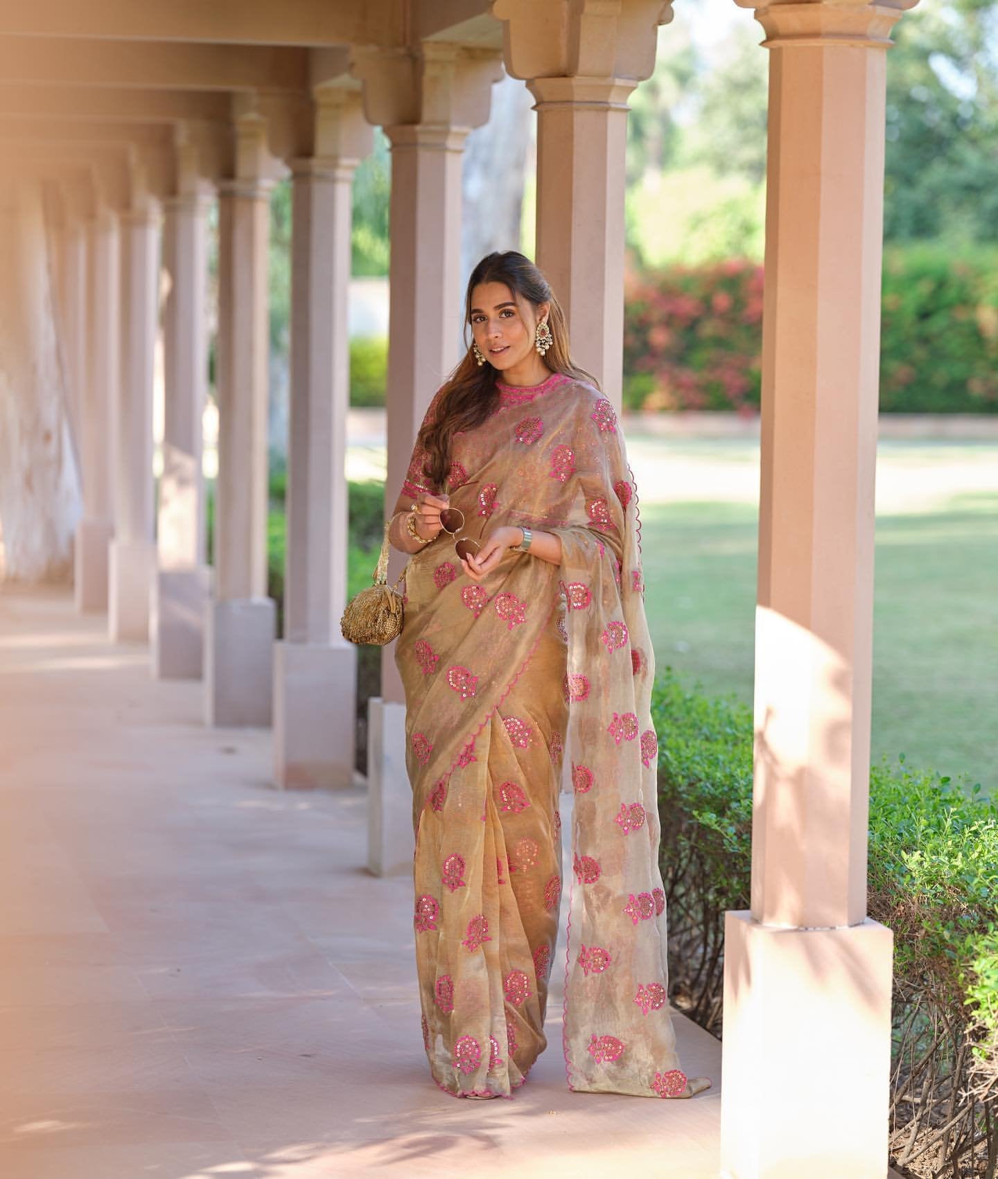 SUMMIYYA In Chand Golden Shimmer Organza Saree Set