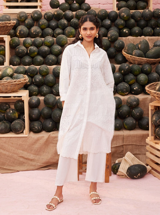Heli Supima Cotton White Co-ord Set