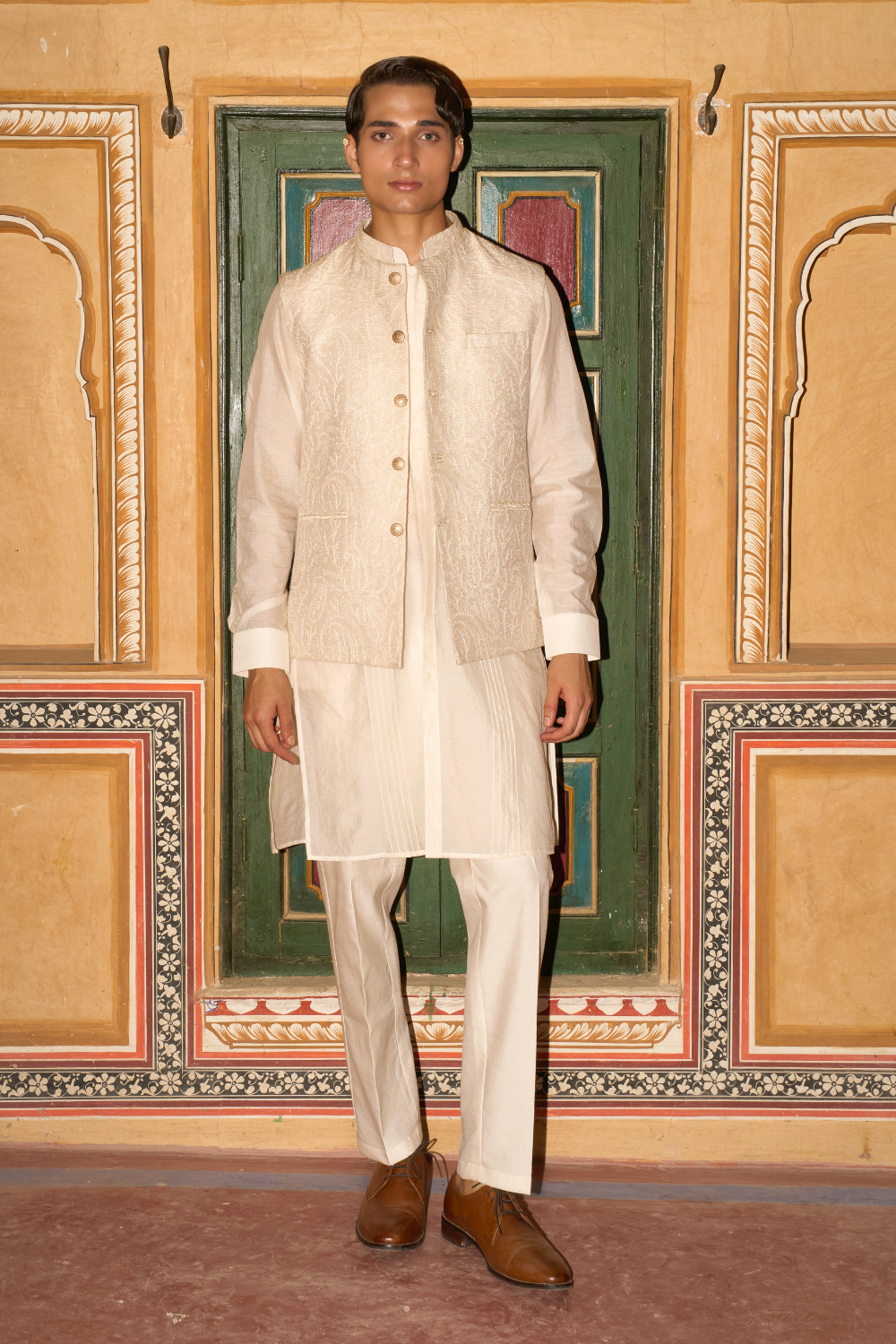 Beige Chanderi textured jacket