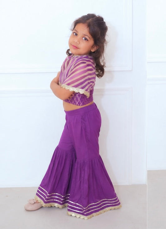Purple Zari Chanderi Sharara Suit