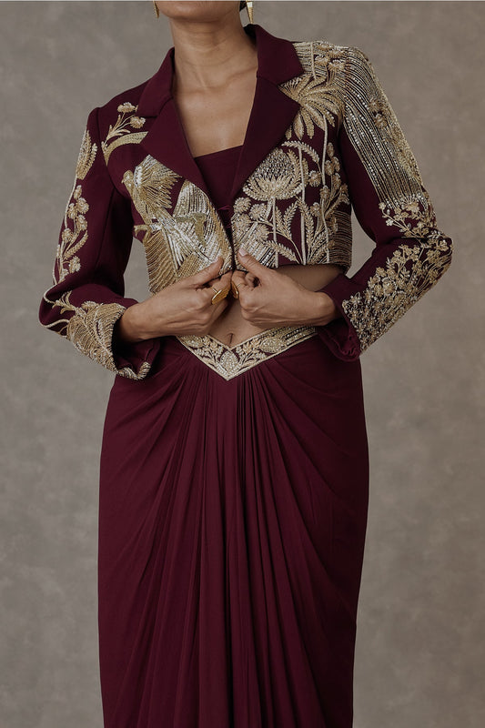 Plum Son-Chidiya Cropped Blazer Set