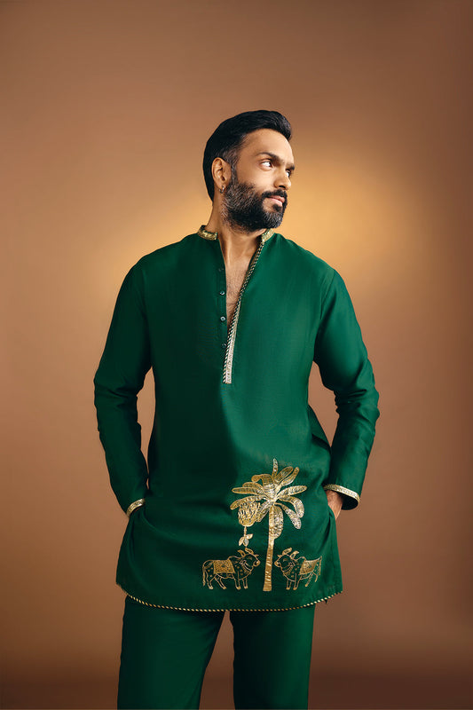 Green Tropical Nandi Kurta Set