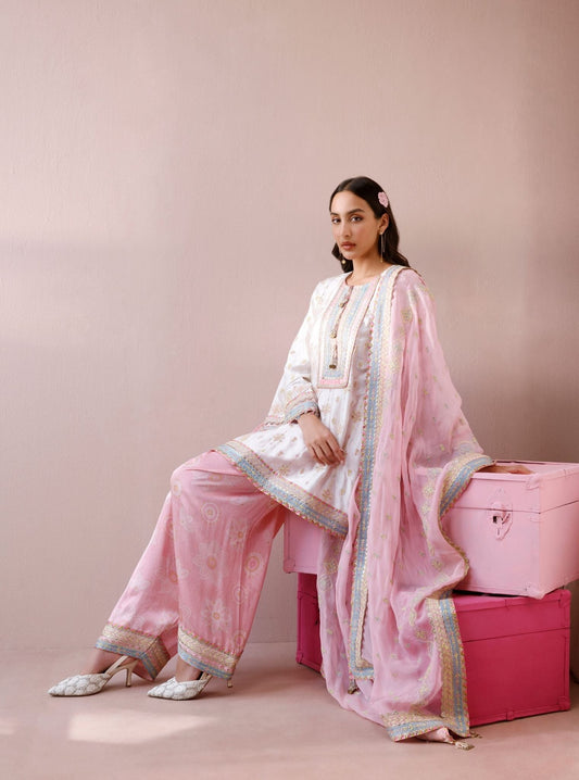 Kiva Cupro Satin Off-White with Farshi Salwar