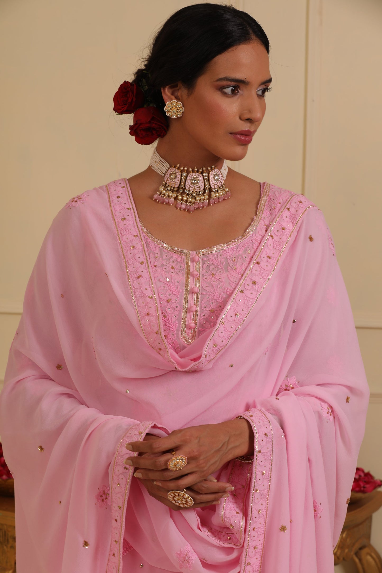 Pink chikankari kurta set