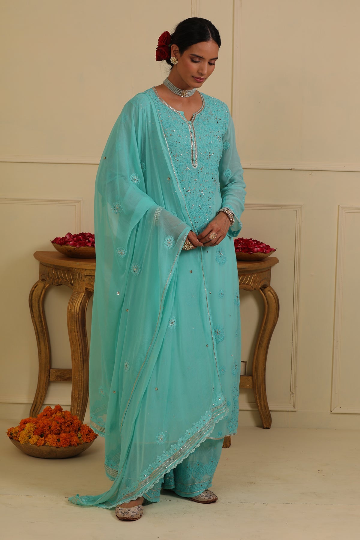 Blue chikankari kurta set