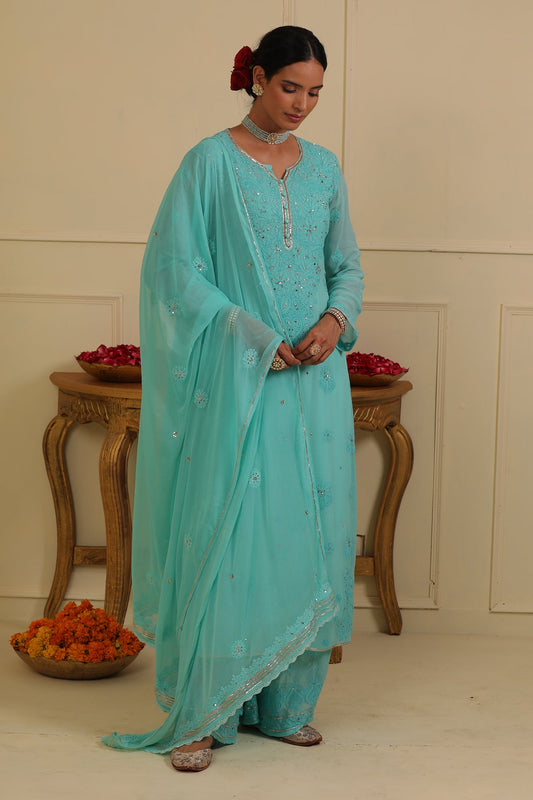 Blue chikankari kurta set