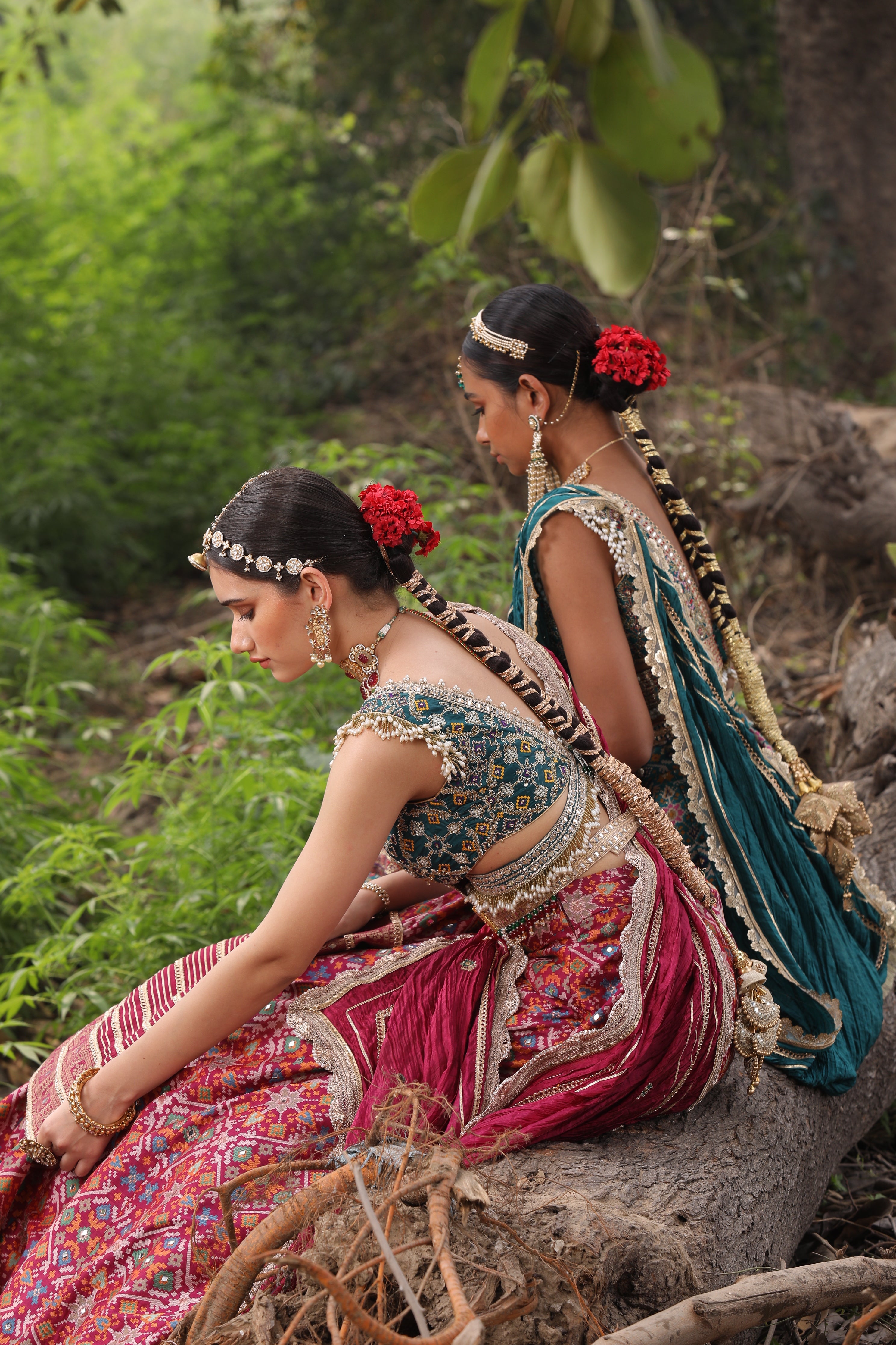 Women's Teal Banarasi Ikat Lehenga Set