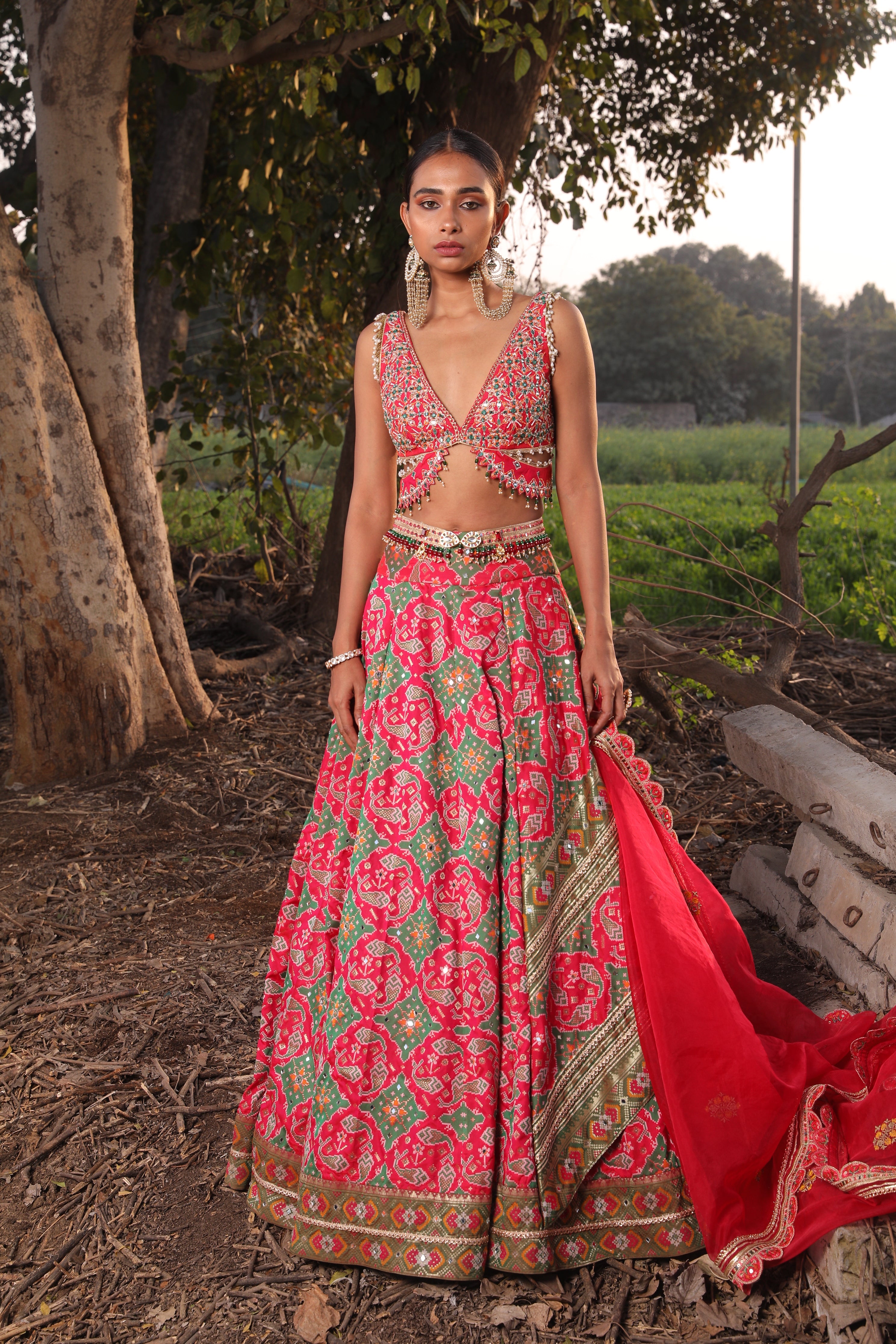 Women's Light Coral Banarasi Lehenga Set