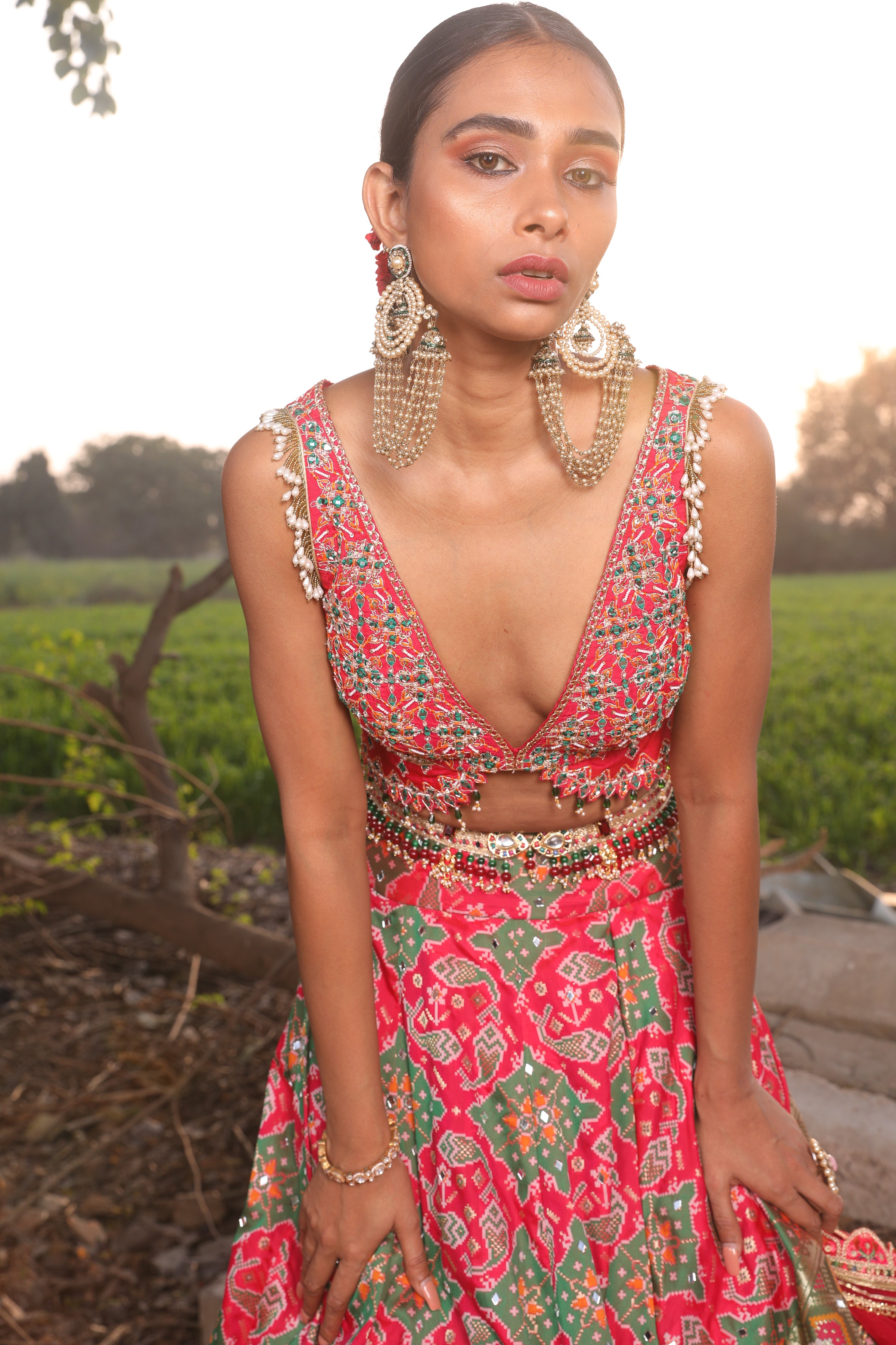 Women's Light Coral Banarasi Lehenga