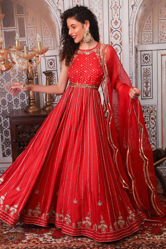 Rust Anarkali Set