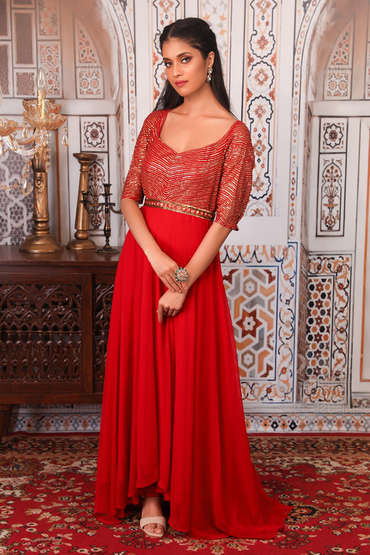 Red Anarkali set