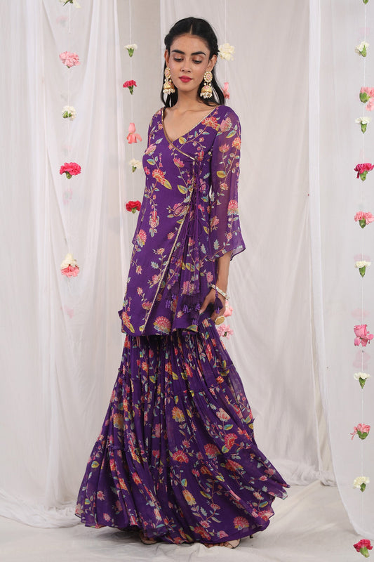 Purple angrakha sharara set
