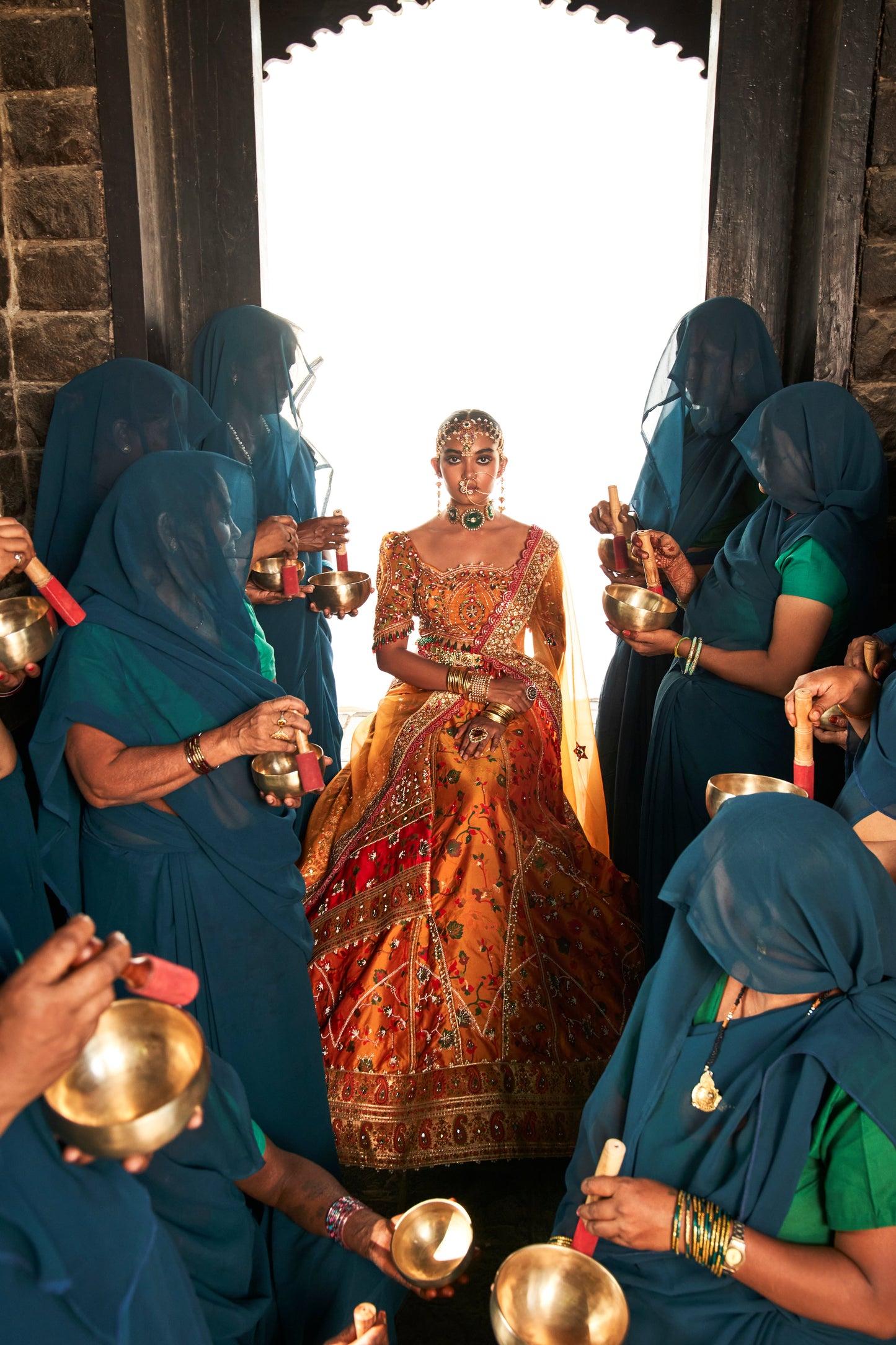 Mustard kani embroidered Lehenga