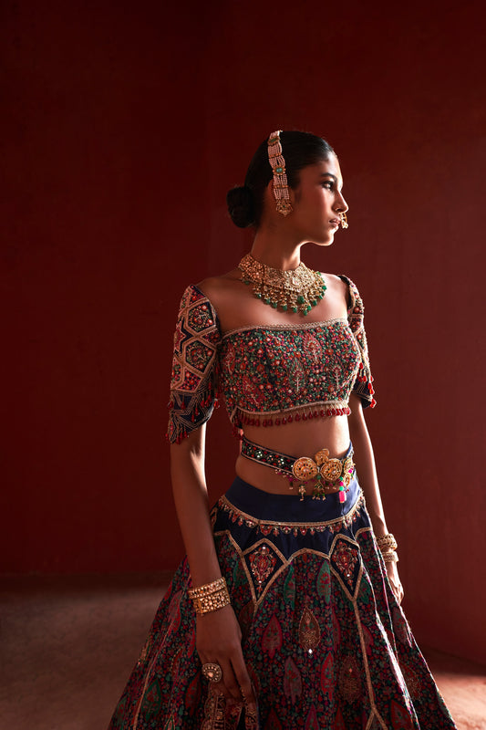 Dark Blue Jamawar Lehnga set