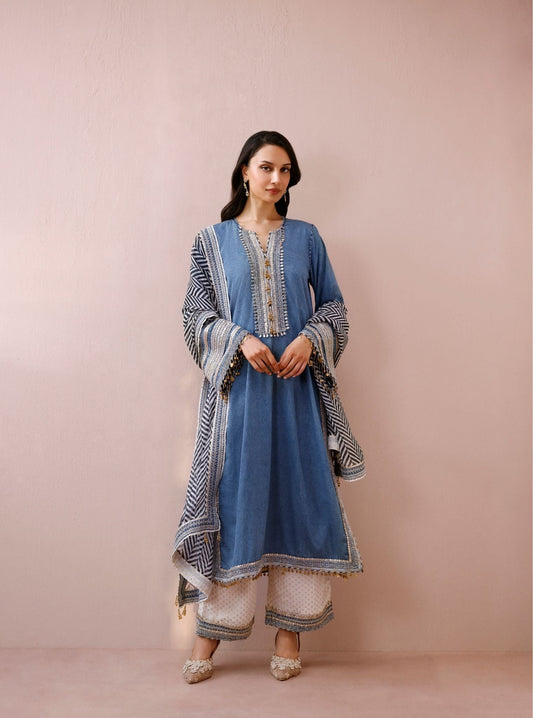 Samvi Denim Long Kurta Set