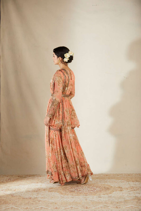 Coral Flora Peplum Kurti Set