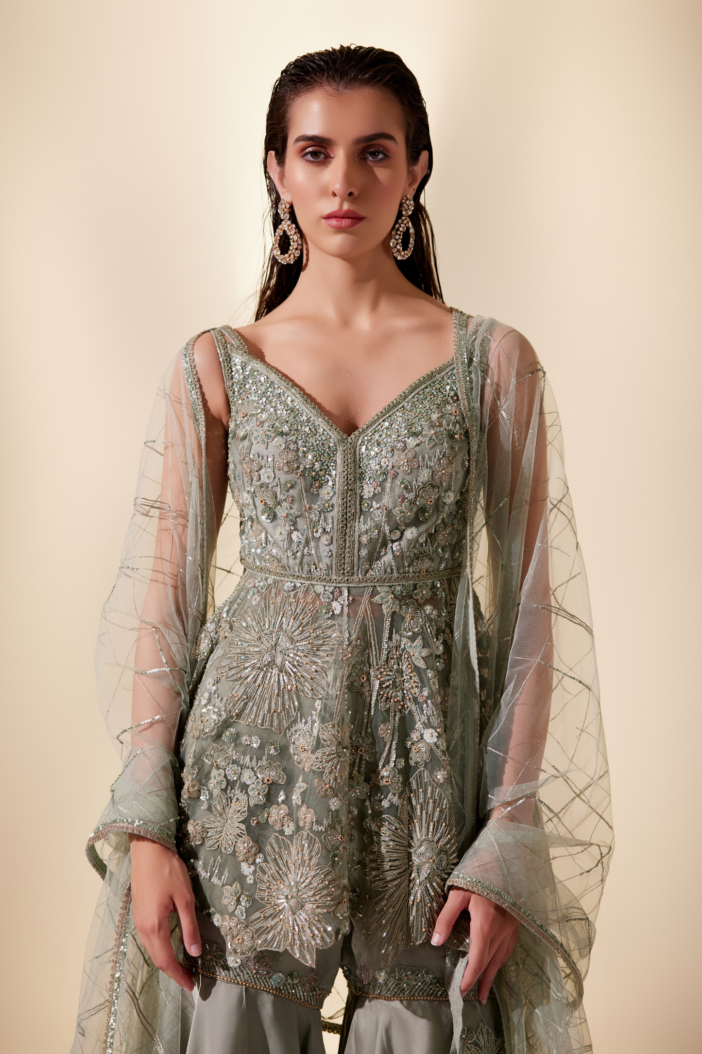 Enchanted mint Sharara set (Green sharara)