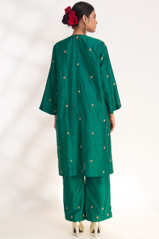 Ojal Kurta Set Emerald Green