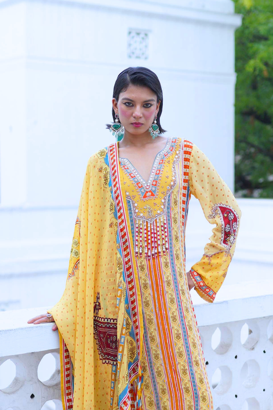 Yellow straight suit with pant set