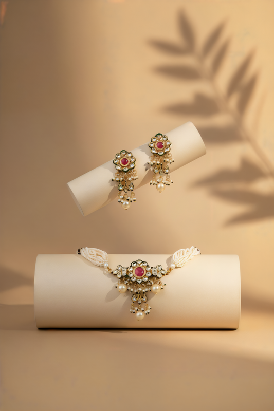 Gold plated ethnic chokar set with earings
