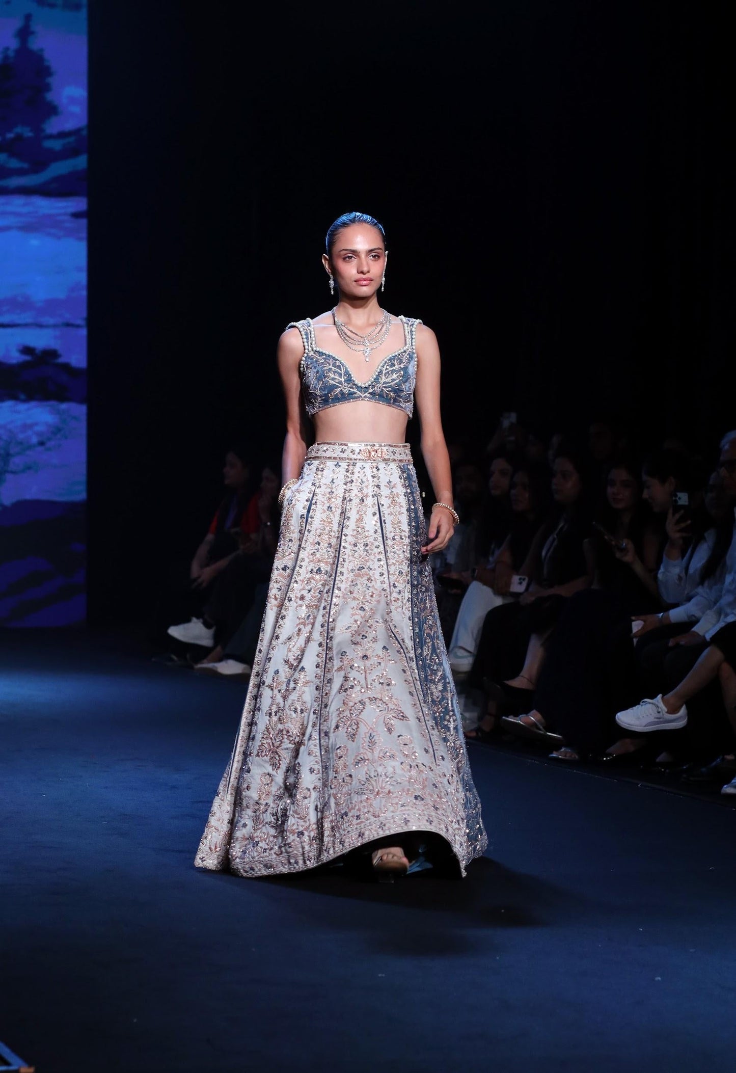 2 Pannel French Blue Lehenga Set