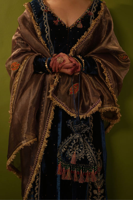 Blue Velvet Kurta Set