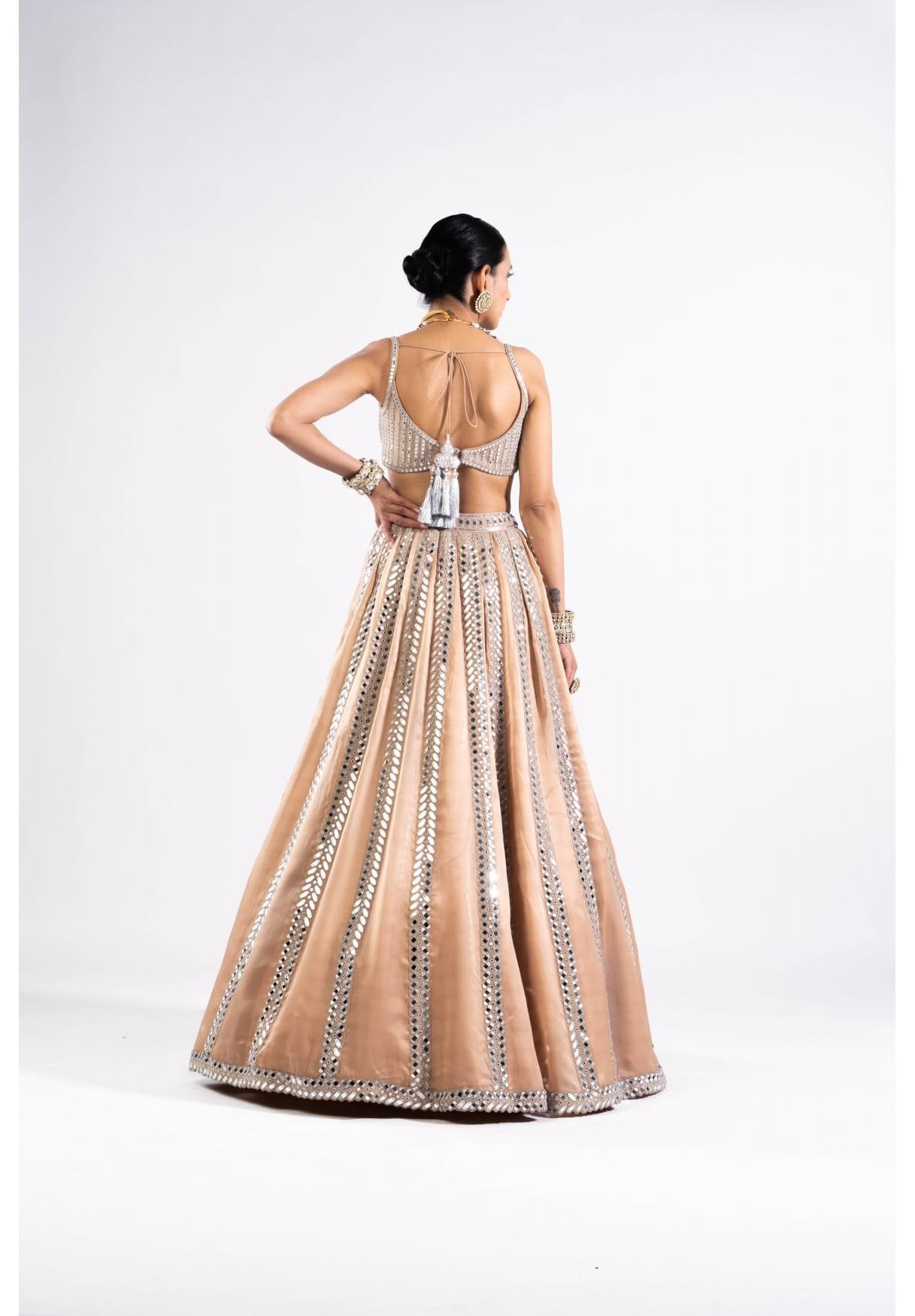 Beige Mirror Seam Lehenga Set