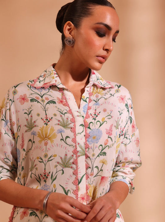 Sene Lawn Printed Off White Kurta Set