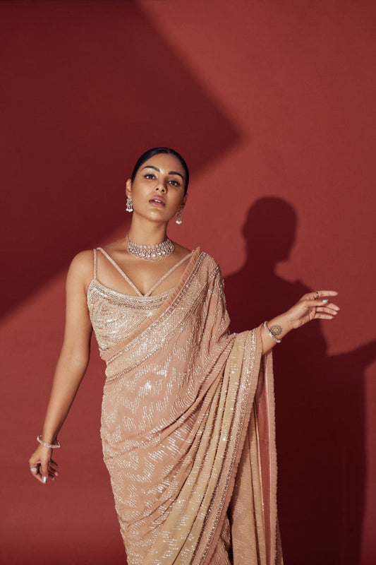 Samyukta IN Beige Georgette Ombre Saree