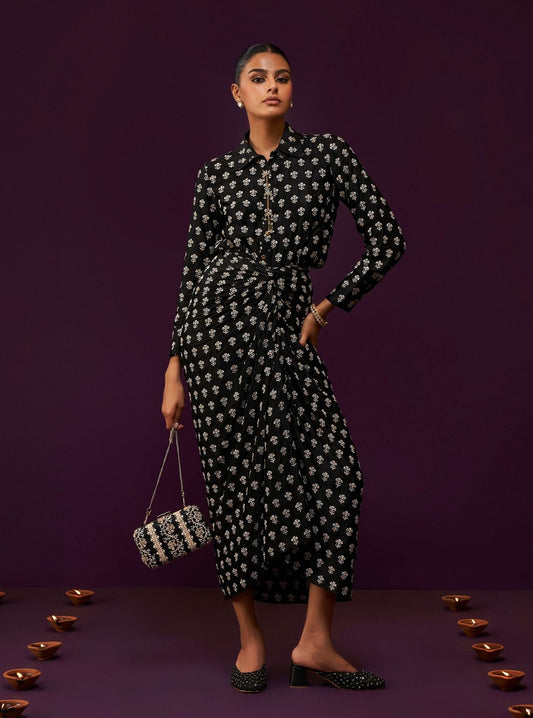 Florine Cupro Satin Black Co-ord Set