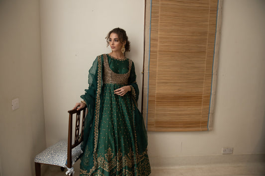 Dark Green Emerald Anarkali Set